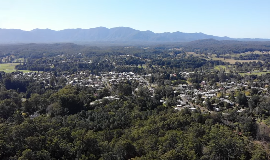 Aerial view of Bellingen looking west