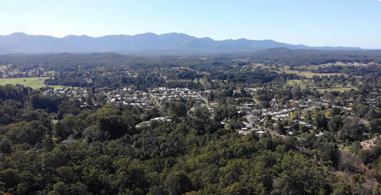 Aerial view of Bellingen looking west